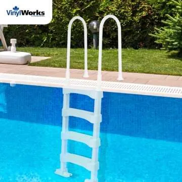 Vinyl Works Heavy Duty Anti Slip Plastic Step Ladder for Above Ground or In Ground Swimming Pools with Ergonomic Aluminum Handrails, White