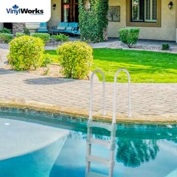 Vinyl Works Heavy Duty Anti Slip Plastic Step Ladder for Above Ground or In Ground Swimming Pools with Ergonomic Aluminum Handrails, White
