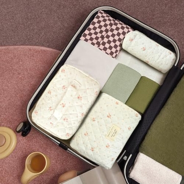 GISMTR Quilted Makeup Bag Set for Chic Organization