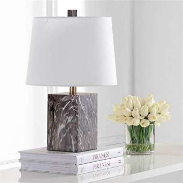 SAFAVIEH Lighting Collection Brett Brown Faux Marble 20-inch Bedroom Living Room Home Office Desk Ni...