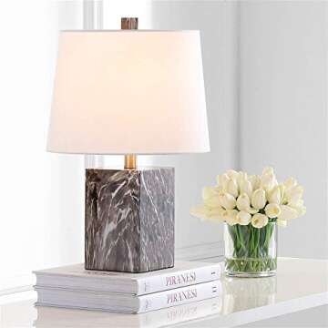 SAFAVIEH Lighting Collection Brett Brown Faux Marble 20-inch Bedroom Living Room Home Office Desk Nightstand Table Lamp (LED Bulb Included)