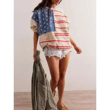 Amiblvowa Dupes Graphic Oversized Sweatshirt for Women Y2k Long Sleeve Crewneck Drop Shoulder Loose Free Fit Sweater Cute Tie Dye Flag Star Embroidery People Streetwear Fall Winter Clothes