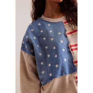 Amiblvowa Dupes Graphic Oversized Sweatshirt for Women Y2k Long Sleeve Crewneck Drop Shoulder Loose Free Fit Sweater Cute Tie Dye Flag Star Embroidery People Streetwear Fall Winter Clothes