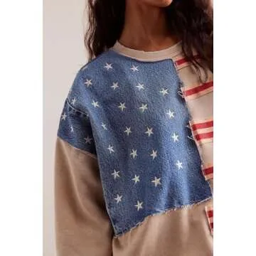 Amiblvowa Dupes Graphic Oversized Sweatshirt for Women Y2k Long Sleeve Crewneck Drop Shoulder Loose Free Fit Sweater Cute Tie Dye Flag Star Embroidery People Streetwear Fall Winter Clothes