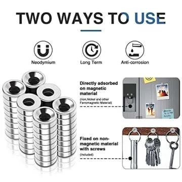 MIKEDE Magnets, 50Pcs Strong Magnets with Hole, Heavy Duty Rare Earth Magnets with Mounting Screws, Round Neodymium Magnets with Hole Disc Countersunk Hole Magnets for Locker, Tool Storage, Crafts