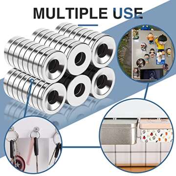 MIKEDE Magnets, 50Pcs Strong Magnets with Hole, Heavy Duty Rare Earth Magnets with Mounting Screws, Round Neodymium Magnets with Hole Disc Countersunk Hole Magnets for Locker, Tool Storage, Crafts