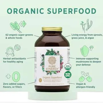 PURE SYNERGY Organic Superfood Powder | Organic Green Superfood Powder | Whole Food Supplement with Organic Greens, Spirulina and Mushrooms | for Energy, Healthy Aging, and Immune Health (12.5 oz)