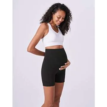 Enerful Women's Maternity Yoga Shorts Over The Belly Comfy Workout Running Active Biker Pregnancy Pa...
