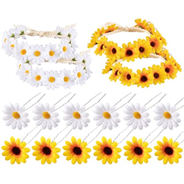 Whaline 16Pcs Sunflower Floral Hair Accessories Set - Wreath, Clips, Headbands, Barrettes, Pins for ...