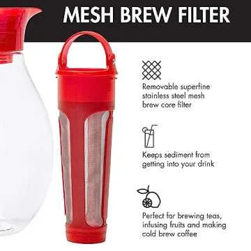 Primula The Big Iced Tea Maker Tritan Plastic Infusion Beverage Pitcher with Leak Proof, Airtight Lid, Fine Mesh Resuable Filter, Manufactured without PFOA, Dishwasher Safe, 1-Gallon, Red