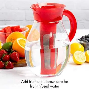 Primula The Big Iced Tea Maker Tritan Plastic Infusion Beverage Pitcher with Leak Proof, Airtight Lid, Fine Mesh Resuable Filter, Manufactured without PFOA, Dishwasher Safe, 1-Gallon, Red