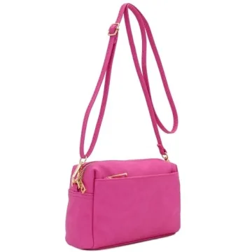Triple Zip Small Crossbody Bag in Fuchsia