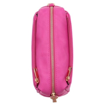 Triple Zip Small Crossbody Bag in Fuchsia