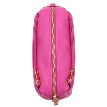 Triple Zip Small Crossbody Bag in Fuchsia