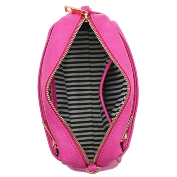 Triple Zip Small Crossbody Bag in Fuchsia