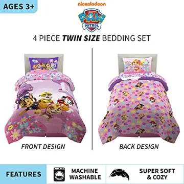 Paw Patrol Girls Kids Bedding Set - Soft and Reversible