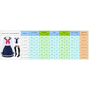 Elibelle Japanese School Girls Sailor JK Uniform Bule Pleated Skirt Anime Cosplay Costumes with Socks set(SSF31) 3XL