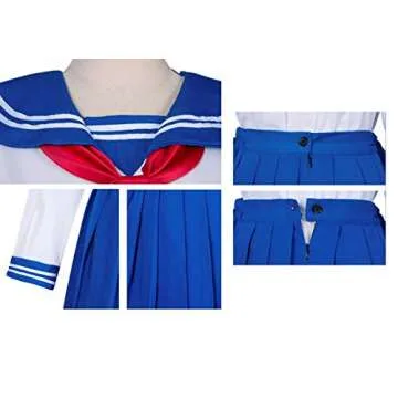 Elibelle Japanese School Girls Sailor JK Uniform Bule Pleated Skirt Anime Cosplay Costumes with Socks set(SSF31) 3XL