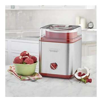Cuisinart Ice Cream Maker Machine for Frozen Yogurt, Sorbet, Gelato, Ice Cream & Frozen Drinks - Makes Treats in Minutes with Large Ingredient Spout for Mix ins, Stainless Steel/Red, 2 Quart, ICE-30R