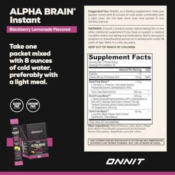ONNIT Alpha Brain Instant - BlackBerry Lemonade Flavor -Nootropic Brain Booster Memory Supplement -Cognitive Support for Focus, Energy & Clarity-Alpha GPC Choline, Cats Claw, L-Theanine, Bacopa - 30ct