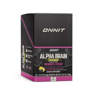 ONNIT Alpha Brain Instant - BlackBerry Lemonade Flavor -Nootropic Brain Booster Memory Supplement -Cognitive Support for Focus, Energy & Clarity-Alpha GPC Choline, Cats Claw, L-Theanine, Bacopa - 30ct