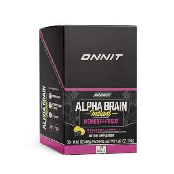 ONNIT Alpha Brain Instant - BlackBerry Lemonade Flavor -Nootropic Brain Booster Memory Supplement -Cognitive Support for Focus, Energy & Clarity-Alpha GPC Choline, Cats Claw, L-Theanine, Bacopa - 30ct