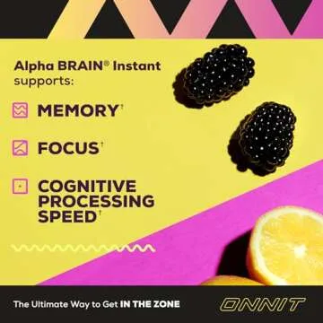 ONNIT Alpha Brain Instant - BlackBerry Lemonade Flavor -Nootropic Brain Booster Memory Supplement -Cognitive Support for Focus, Energy & Clarity-Alpha GPC Choline, Cats Claw, L-Theanine, Bacopa - 30ct
