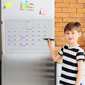 YeWink Magnetic Dry Erase Board Calendar for Fridge, 16”x12" Clear Acrylic Calendar Planner Board for Refrigerator,Reusable Calendar Whiteboard includes 6 Markers 3 Colors
