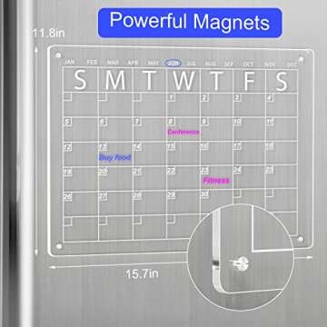 YeWink Magnetic Dry Erase Board Calendar for Fridge, 16”x12" Clear Acrylic Calendar Planner Board for Refrigerator,Reusable Calendar Whiteboard includes 6 Markers 3 Colors