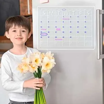 YeWink Magnetic Dry Erase Board Calendar for Fridge, 16”x12" Clear Acrylic Calendar Planner Board for Refrigerator,Reusable Calendar Whiteboard includes 6 Markers 3 Colors