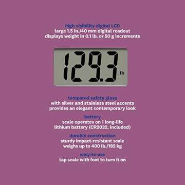 Weight Watchers Scales by Conair Bathroom Scale for Body Weight, Digital Scale, Glass Body Scale Measures Weight Up to 400 Lbs. in Clear Glass
