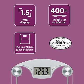 Weight Watchers Scales by Conair Bathroom Scale for Body Weight, Digital Scale, Glass Body Scale Measures Weight Up to 400 Lbs. in Clear Glass