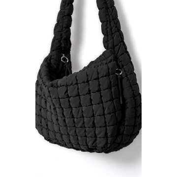 ODODOS Quilted Carryall Tote Bag for Women Crossbody Large Hobo Lightweight Padding Shoulder Bag, Black