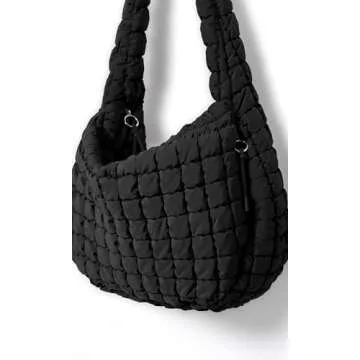 ODODOS Quilted Carryall Tote Bag for Women Crossbody Large Hobo Lightweight Padding Shoulder Bag, Black