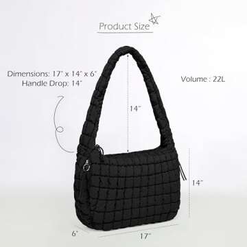 ODODOS Quilted Carryall Tote Bag for Women Crossbody Large Hobo Lightweight Padding Shoulder Bag, Black