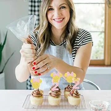 30 Pack Mouse Inspired Cupcake Toppers Number 2 Second Birthday Cupcake Picks Decorations for Baby Shower Kids 2nd Birthday Theme Party Supplies
