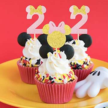 30 Pack Mouse Inspired Cupcake Toppers Number 2 Second Birthday Cupcake Picks Decorations for Baby Shower Kids 2nd Birthday Theme Party Supplies