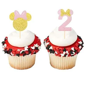 30 Pack Mouse Inspired Cupcake Toppers Number 2 Second Birthday Cupcake Picks Decorations for Baby Shower Kids 2nd Birthday Theme Party Supplies