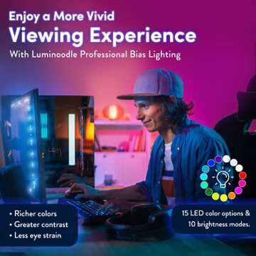 Power Practical LED Strip Lights Backlight, USB Light Strips w/Remote for 15 Ambient Color Bias Ligh...