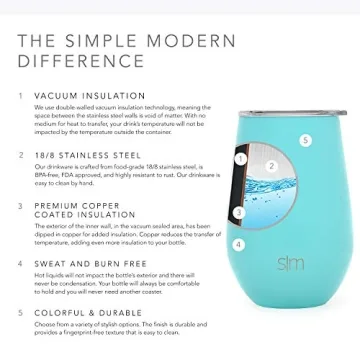 Simple Modern Spirit 8oz Wine Tumbler Glass with Lid - Vacuum Insulated Insulated Stemless 18/8 Stainless Steel Wine Cup -Caribbean