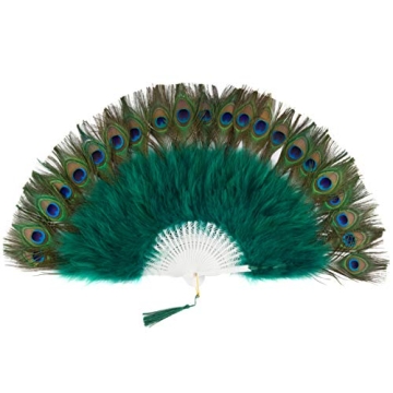 BABEYOND Roaring 20s Vintage Style Peacock & Black Marabou Feather Fan Flapper Accessories for Costu...
