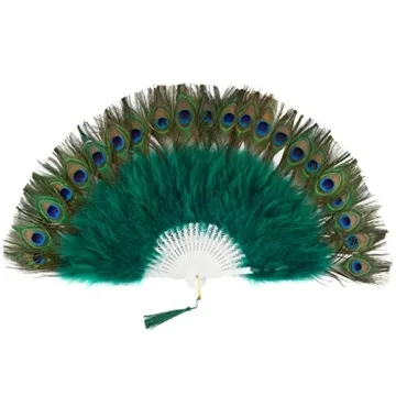 BABEYOND Vintage Peacock Feather Fan for Roaring 20s Style