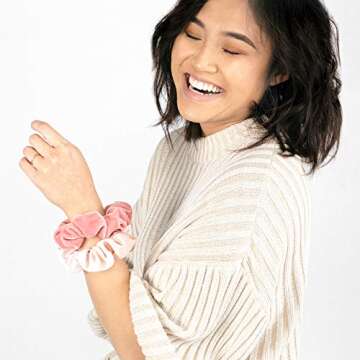 HARLOW Designer Velvet Scrunchies for hair, Big Scrunchies Velvet Packs for VSCO stuff, Hair Scrunchies - 6 Pack (Blush)