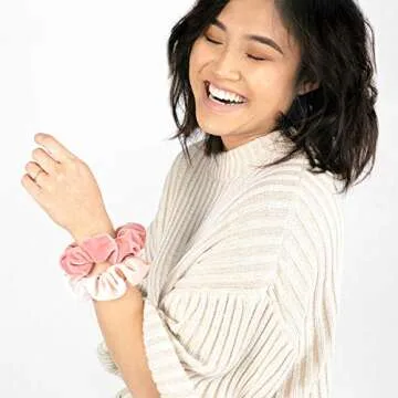 HARLOW Designer Velvet Scrunchies for hair, Big Scrunchies Velvet Packs for VSCO stuff, Hair Scrunchies - 6 Pack (Blush)