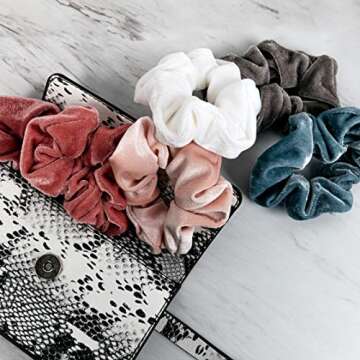 HARLOW Designer Velvet Scrunchies for hair, Big Scrunchies Velvet Packs for VSCO stuff, Hair Scrunchies - 6 Pack (Blush)