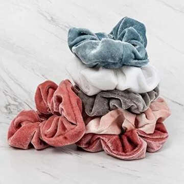 HARLOW Designer Velvet Scrunchies for hair, Big Scrunchies Velvet Packs for VSCO stuff, Hair Scrunchies - 6 Pack (Blush)