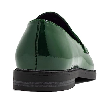 Dystralix Women Low Chunky Heel Loafer Shoes Tassel Round Toe Slip On Dress Loafers Fringe 1 Inch Block Low Heel Dress Loafers Patent Suede Penny Loafers Comfort Office Shoes Green 7.5 M US