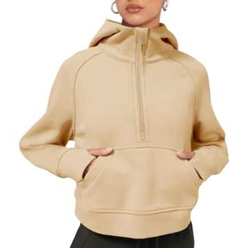 LASLULU Womens Oversized Hoodies Zip Up Long Sleeve Crop Tops Winter Warm Fall Sweaters 2024 Fleece Sweatshirt Workout Jacket with Thumb Hole(Khaki Small)