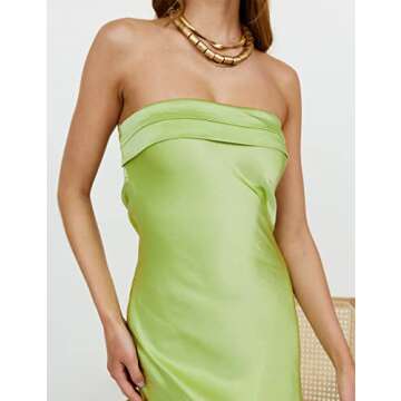 Realtix Satin Silk Backless Tube Tops Maxi Dress for Women Low Back Hollow Out Elegant Strapless Long Dresses Wedding Guest Fruit Green