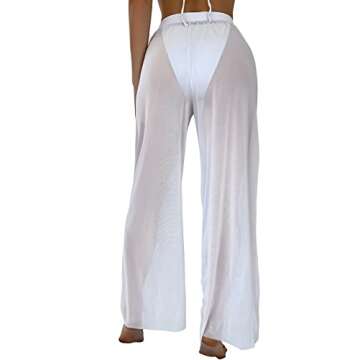 Floerns Women's See Through Beach Cover Up Pants Sheer Swimsuit Bikini Bottom White XS